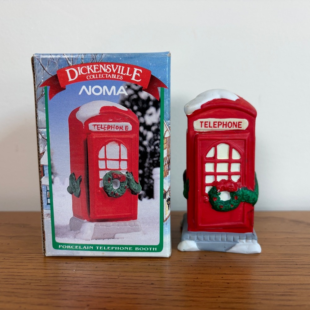 Noma Dickensville Collectibles Porcelain Red Telephone Booth‎ Christmas Village